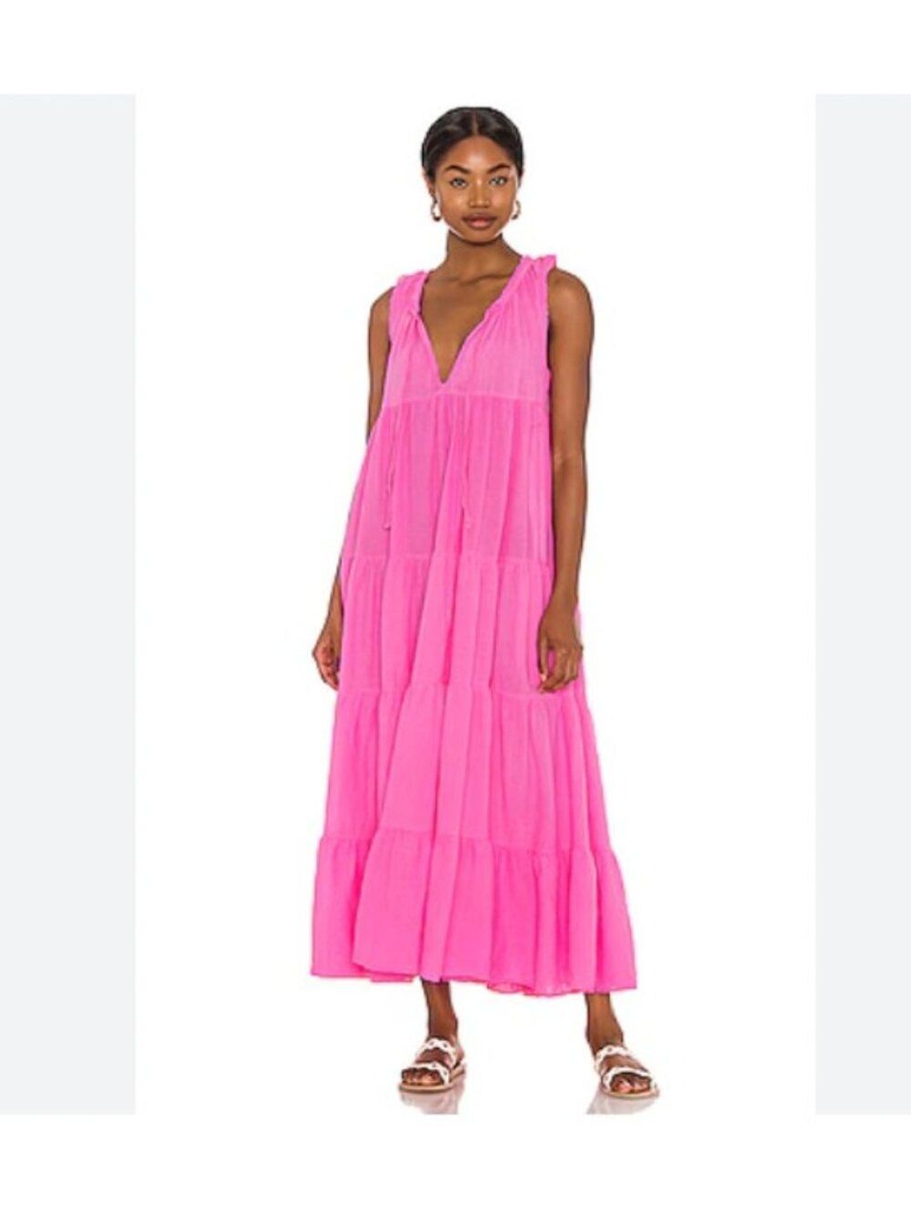 9 Seed Lighthouse Beach Dress Womens Petite Small Pink Tiered Maxi Sleeveless